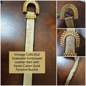 Vintage CARLISLE Snakeskin Embossed Leather Belt w/ Karen Callan Pyramid Buckle